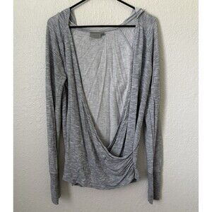 Athleta Women’s Sz L Grey Faux Wrap Hooded Long Sleeve Knit Stretch Pullover Top